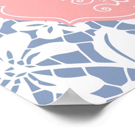 Elegant Blue  Lace Personalized Monogram Poster (Hoek)