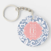 Elegant Blue  Lace Personalized Monogram Sleutelhanger (Voorkant)