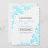 Elegant Blue Lace White Damasvraagt Wedding Invite Kaart (Voorkant)