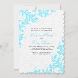 Elegant Blue Lace White Damasvraagt Wedding Invite Kaart