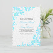 Elegant Blue Lace White Damasvraagt Wedding Invite Kaart (Staand voorkant)