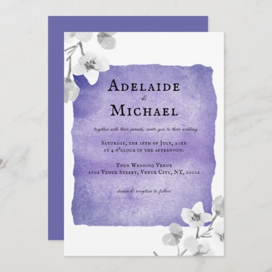 Elegant Blue Lavender Floral Waterverf Wedding Kaart (Voorkant / Achterkant)