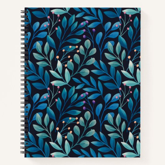 Elegant Blue Leaf Notitieboek (Voorkant)
