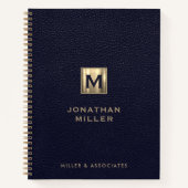 Elegant Blue Leather Gold Initiaal Notitieboek (Voorkant)