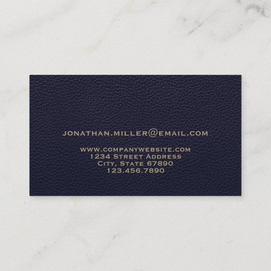 Elegant Blue Leather Luxury Gold Initiaal Logo Visitekaartje (Achterkant)
