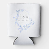 Elegant Blue Leaves Crest Wedding Monogram Blikjeskoeler (Voorkant)
