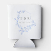 Elegant Blue Leaves Crest Wedding Monogram Blikjeskoeler (Achterkant)