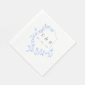Elegant Blue Leaves Crest Wedding Monogram Servet (Hoek)