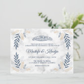 Elegant Blue Leaves Marble Islamic Muslim Weduwen Kaart (Staand voorkant)