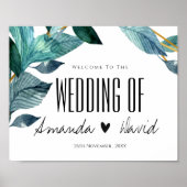 Elegant Blue Leaves Welcome to the Wedding Sign Poster (Voorkant)