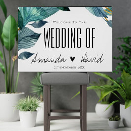 Elegant Blue Leaves Welcome to the Wedding Sign Poster