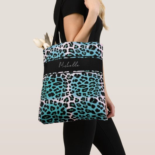 Elegant Blue Leopard Animal Print op maat gemaakt Tote Bag (Dichtbij)