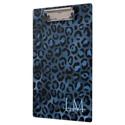 Elegant Blue Leopard Personalized Clipboard Klembord (Links)