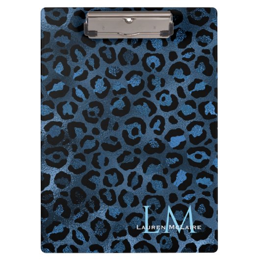 Elegant Blue Leopard Personalized Clipboard Klembord (Voorkant)
