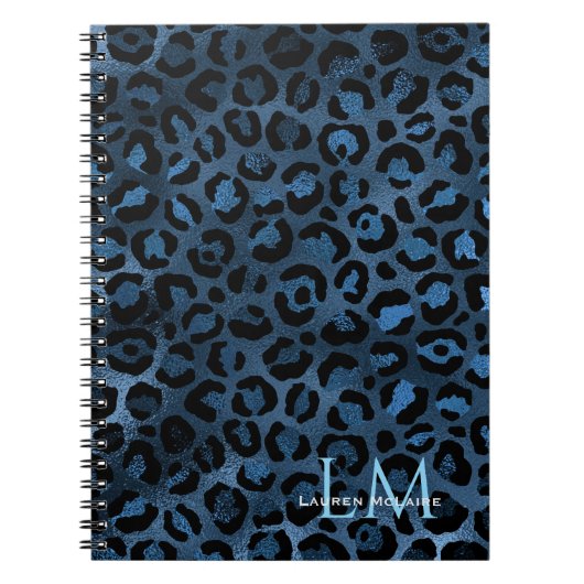 Elegant Blue Leopard Personalized Notebook Notitieboek (Voorkant)