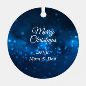 Elegant Blue Lights Silhouette Silver Playful Cat Metalen Ornament (Achterkant)