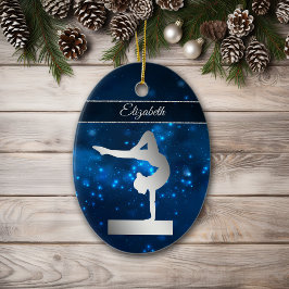 Elegant Blue Lights Silver Balance Beam Gymnast Keramisch Ornament