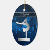 Elegant Blue Lights Silver Balance Beam Gymnast Keramisch Ornament (Links)