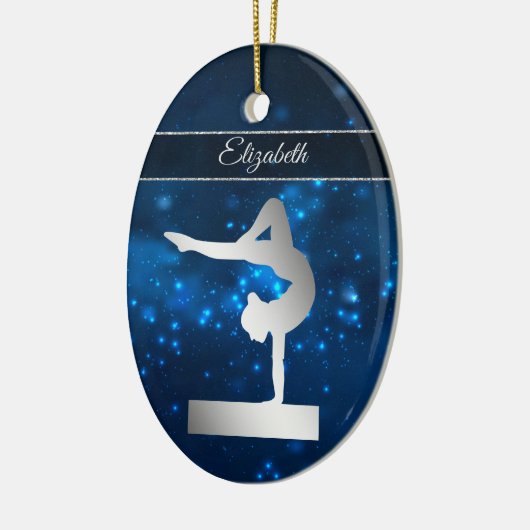 Elegant Blue Lights Silver Balance Beam Gymnast Keramisch Ornament (Links)