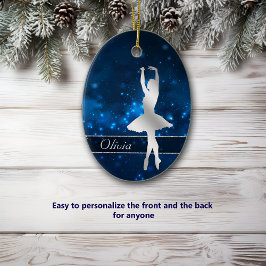 Elegant Blue Lights Silver Ballerina Keramisch Ornament