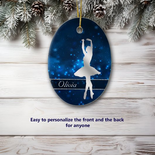 Elegant Blue Lights Silver Ballerina Keramisch Ornament