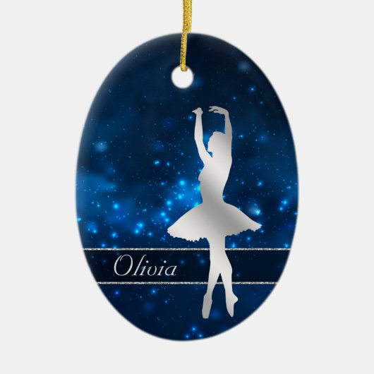 Elegant Blue Lights Silver Ballerina Keramisch Ornament (Voorkant)