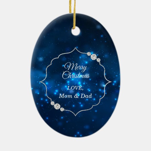 Elegant Blue Lights Silver Cheer Leader Keramisch Ornament (Achterkant)