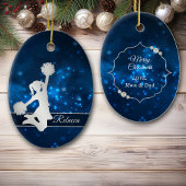 Elegant Blue Lights Silver Cheer Leader Keramisch Ornament