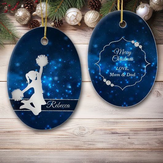 Elegant Blue Lights Silver Cheer Leader Keramisch Ornament