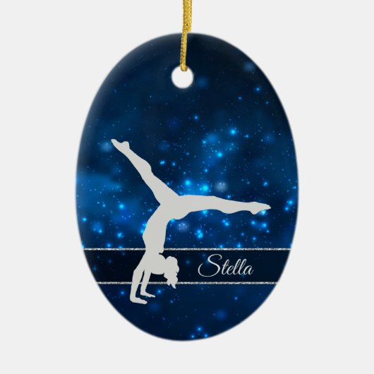 Elegant Blue Lights Silver Gymnast Keramisch Ornament (Voorkant)