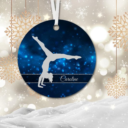 Elegant Blue Lights Silver Gymnast Metalen Ornament