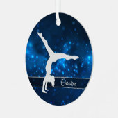 Elegant Blue Lights Silver Gymnast Metalen Ornament (Voorkant links)