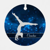 Elegant Blue Lights Silver Gymnast Metalen Ornament (Voorkant)