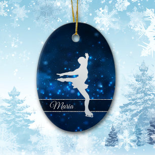 Elegant Blue Lights Silver Ice Skater Keramisch Ornament