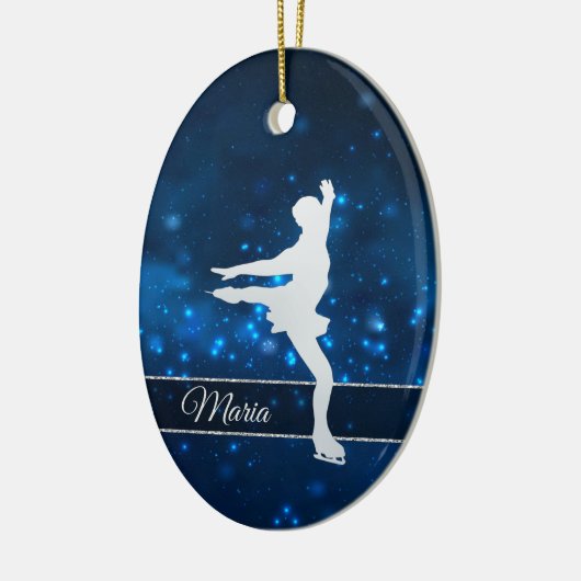 Elegant Blue Lights Silver Ice Skater Keramisch Ornament (Links)