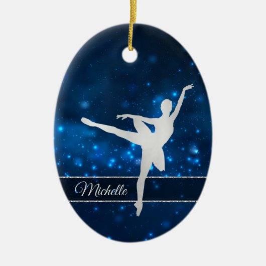 Elegant Blue Lights Silver Silhouette Dancer Keramisch Ornament (Voorkant)