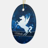 Elegant Blue Lights Silver Silhouette Unicorn Keramisch Ornament (Links)