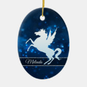 Elegant Blue Lights Silver Silhouette Unicorn Keramisch Ornament (Voorkant)