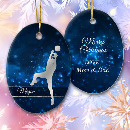 Elegant Blue Lights Silver Volleyball Player Keramisch Ornament