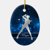 Elegant Blue Lights Silver Vrouw Tennis Player Keramisch Ornament (Voorkant)