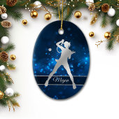 Elegant Blue Lights Silver Vrouw Tennis Player Keramisch Ornament