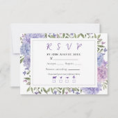 Elegant Blue Lila Waterverf Hydrangeas Wedding RSVP Kaartje (Voorkant)