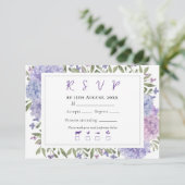 Elegant Blue Lila Waterverf Hydrangeas Wedding RSVP Kaartje (Staand voorkant)