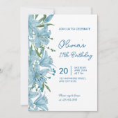 Elegant Blue Lily 27th Birthday Party Invitation Kaart (Voorkant)