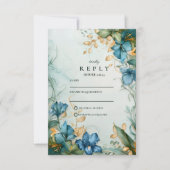 Elegant Blue Lily Botanical Wedding RSVP Kaartje (Voorkant)