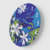 Elegant Blue Lime Green Hawaiian Flowers Patroon Grote Klok (Hoek)