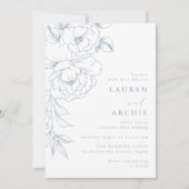 Elegant Blue Line Art Floral Wedding Kaart (Voorkant)