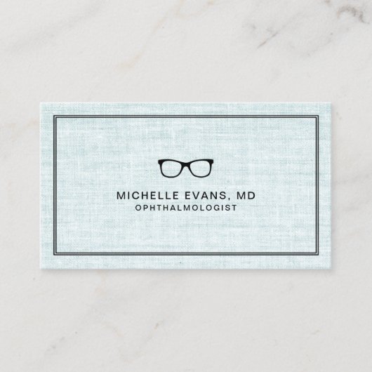 Elegant Blue Linen Ophthalmologist Professional Visitekaartje (Voorkant)