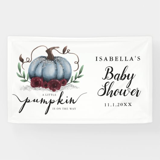 Elegant Blue Little Pumpkin Baby shower Spandoek (Horizontaal)