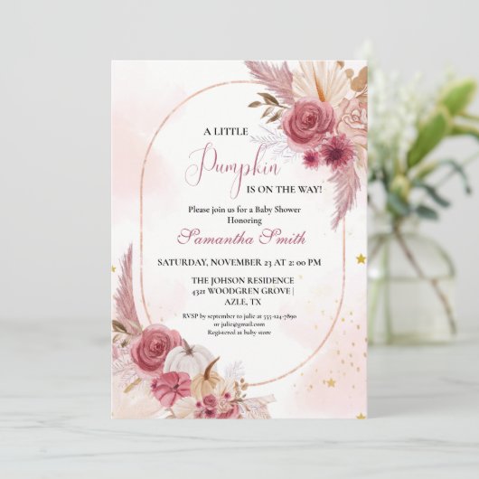 Elegant Blue Little Pumpkin Girl Baby shower Kaart (Staand voorkant)